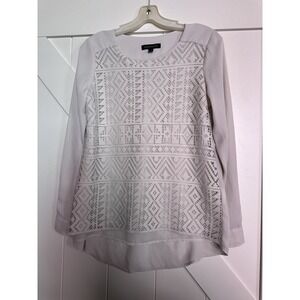 Banana Republic Cream Lace Front‎ Long Sleeved Hi-low Blouse Lined Size XS